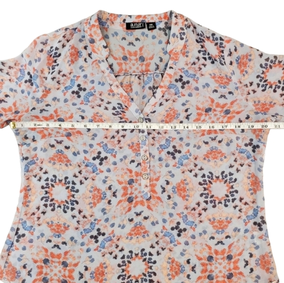 a.n.a Long Sleeve Blouse Womens PM Petite Floral Multicolor Roll Tab Sleeve Top - Picture 5 of 11